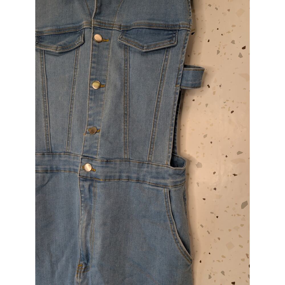 Fashion Nova Denim Jumpsuit Western Superstar Side Straps Clubbing Festival XL - Picture 3 of 11